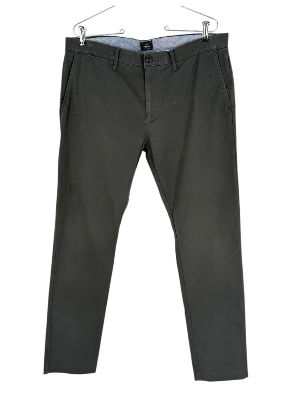 J Crew Chino Pants Mens Size 34x32 Olive Gray Stretch Cotton 484 Slim Fit